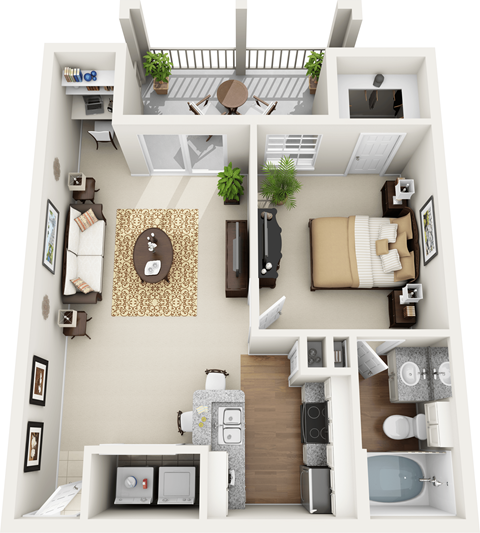 Floor plan for 1 bed, 1 bath, 668 sqft